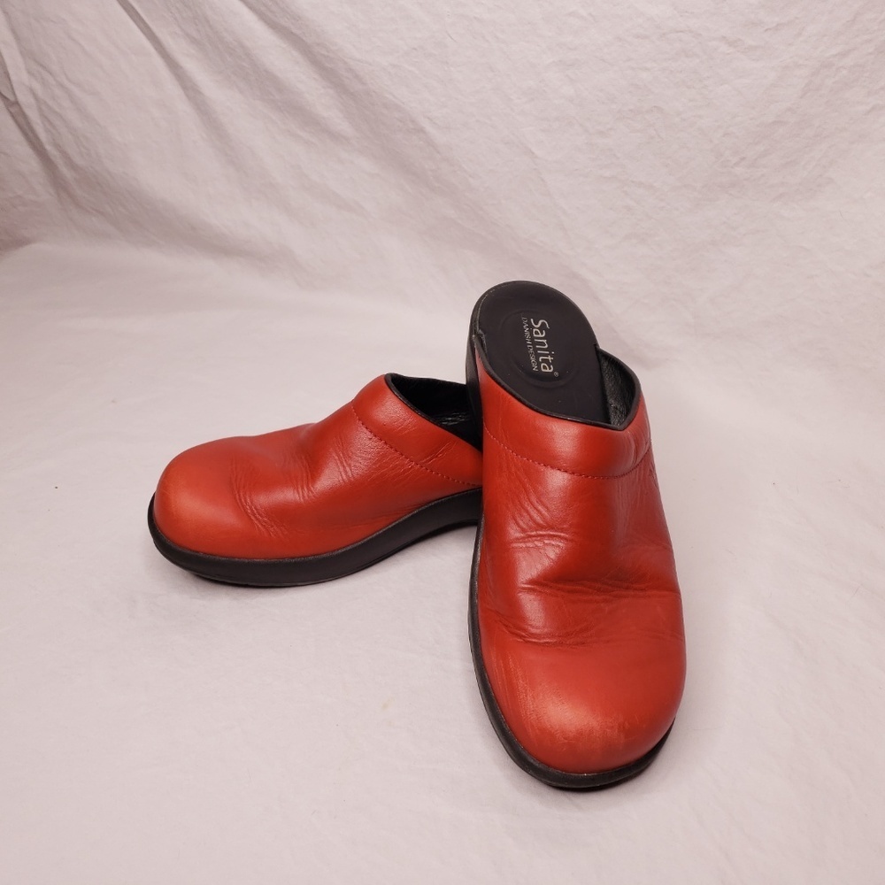 Sanita Red Leather Clogs / Mules